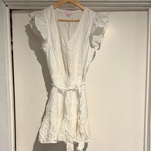 Pink Lily White Ruffle Sleeve Mini Dress